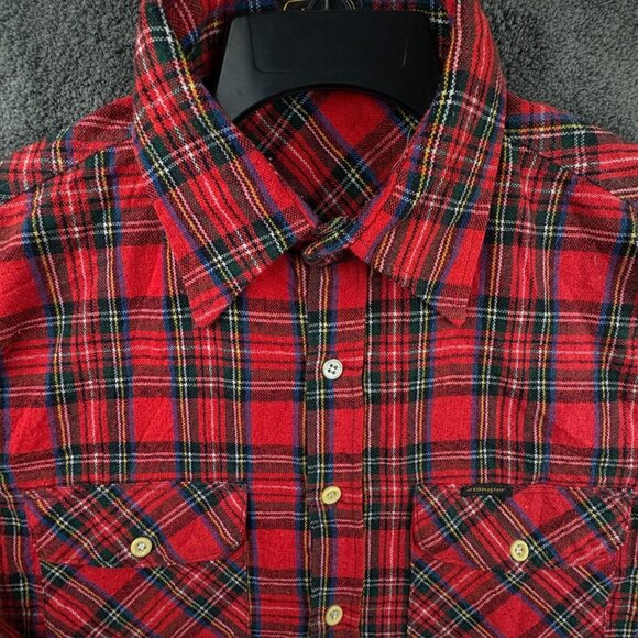VTG Wrangler Flannel Tailored Tails 16.5 Long Sleeve Button Up Shirt Red Plaid - Picture 1 of 16